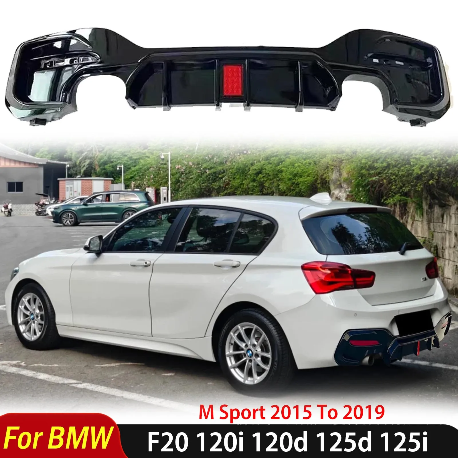 

For BMW F20 120i 120d 125d 125i M Sport 2015 To 2019 Lci Rear Bumper Lip Splitter Spoiler MP Style Diffuser With Red LED Lamp
