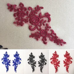 1pair flower embroidery patch lace fabric applique Sewing wedding Bride Dress veil craft garment accessories decoration