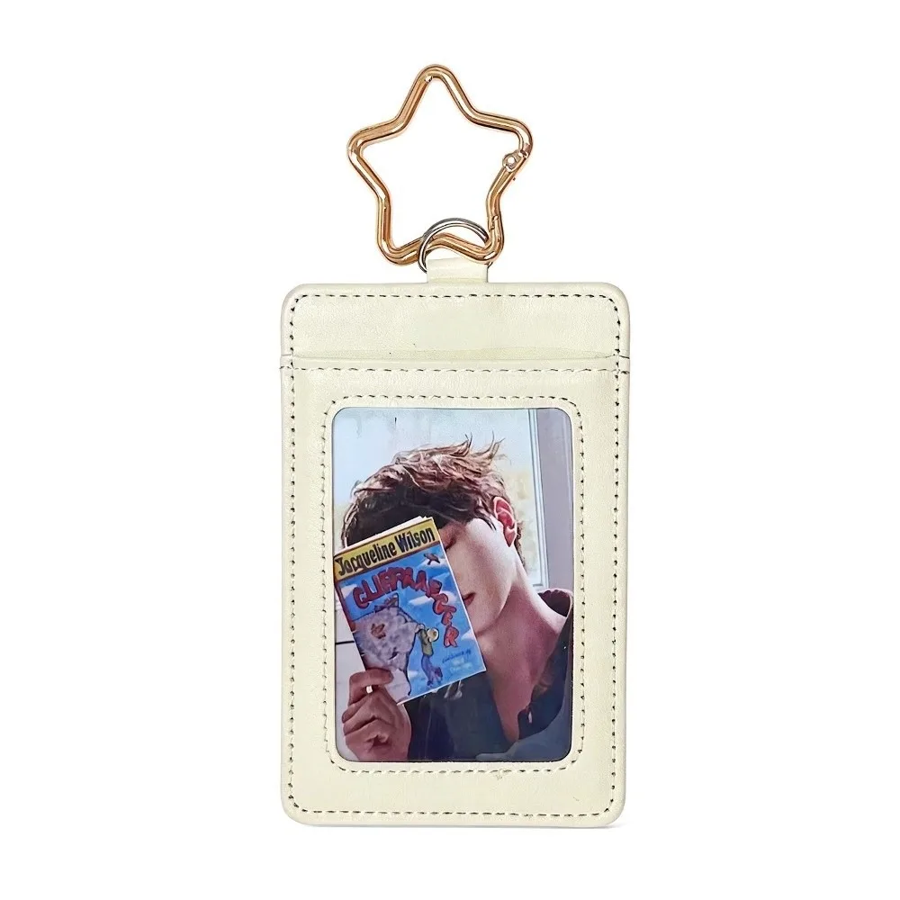 PU Leather Card Holder Lanyard Star Protective Cover Photocard Holder Portable Photo Display Keychain Pendant For Bag Decoration