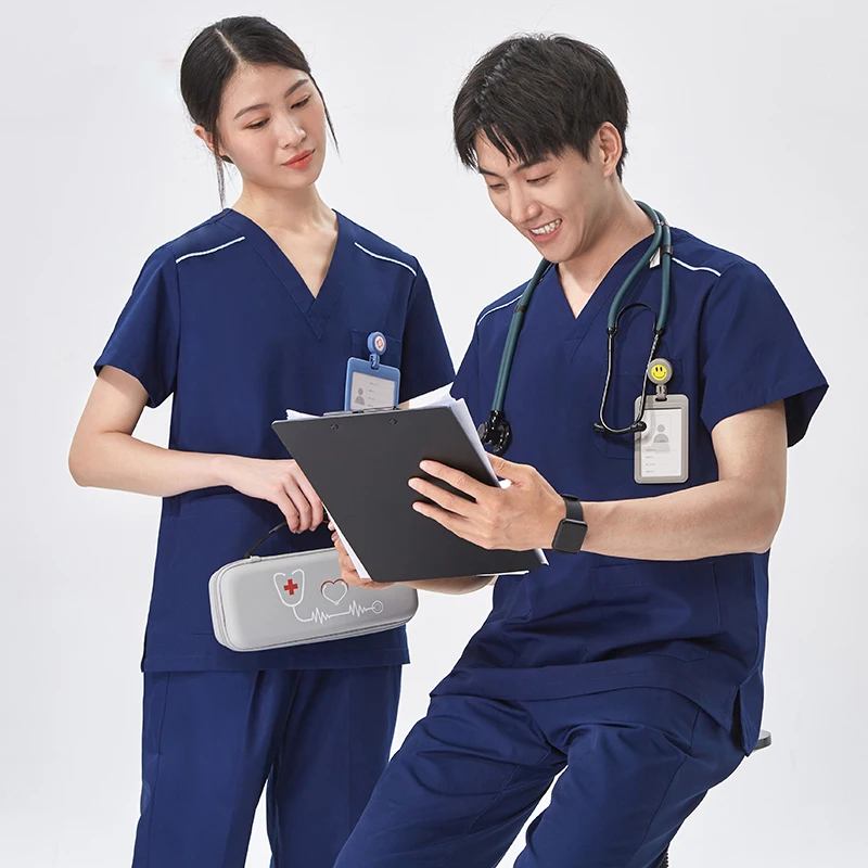 

Basic Pro Nurse Scrub Sets Medical Uniform Women Men Top Pant Heather Nursing Workwear Slim Tunic Doctor Surgical Uniforms 208