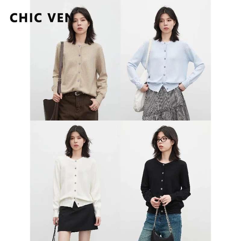 CHIC VEN New Fashion Women Cardigan Loose Solid Single-breasted Knitted Sweaters O Neck Female Knitted Top Spring Autumn 2026