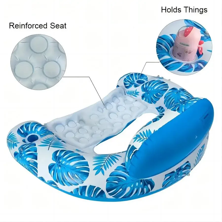 MuqiNush 大人用プールフロート キャノピー付きインフレータブルチェア ラウンジ 調節可能な日よけカバー付きチェア ドリンクホルダー付き人間工学に基づいたヘッドレスト