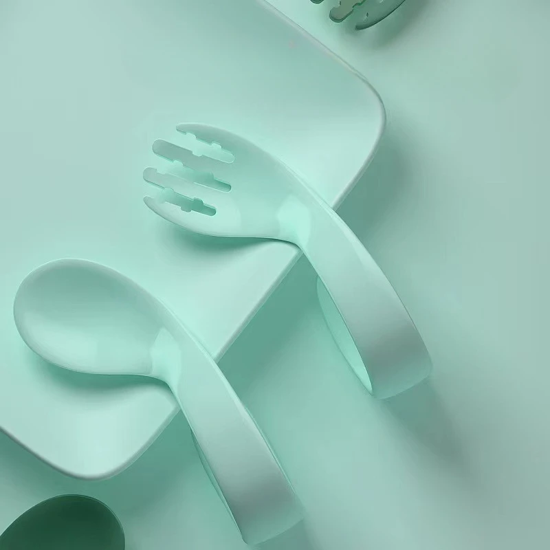 Baby Eating Training Complementary Food Spoon Bend Independent Elbow Auxiliary Spoon Fork Set Mother and Baby Store Gift Spoon