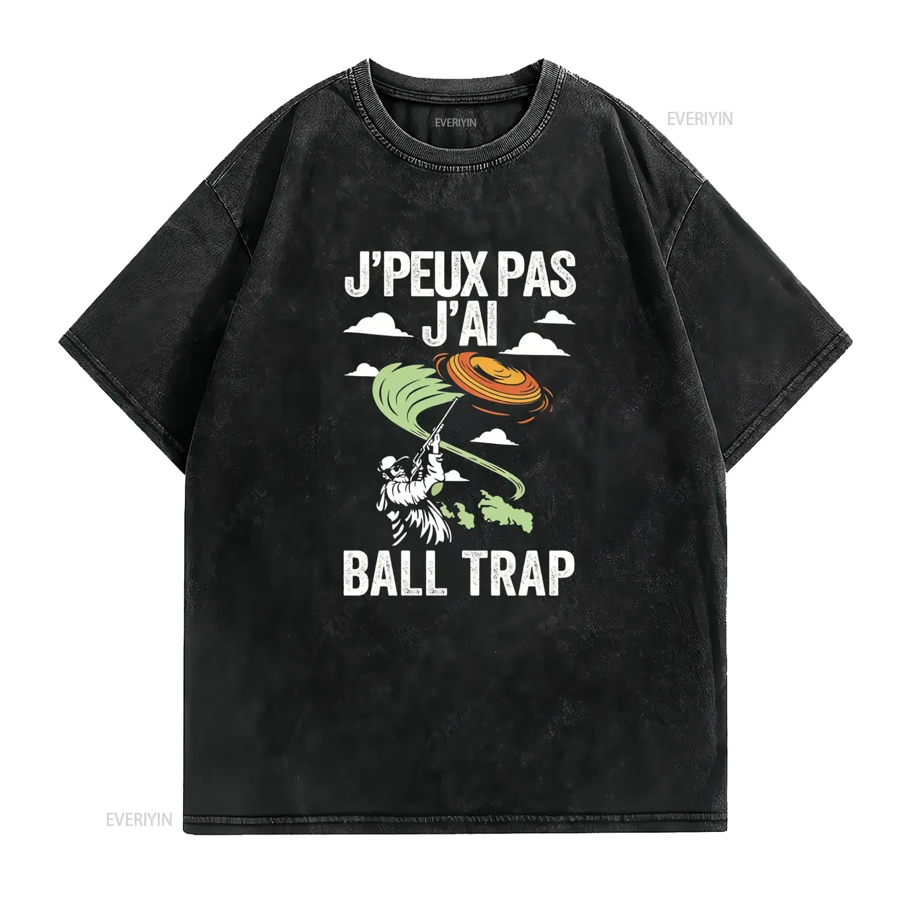 Funny Retro Ball Trap Clay Pigeon Shooting Print Casual T Shirt vintage Washed Slightly homme designer clothes fashion graphic