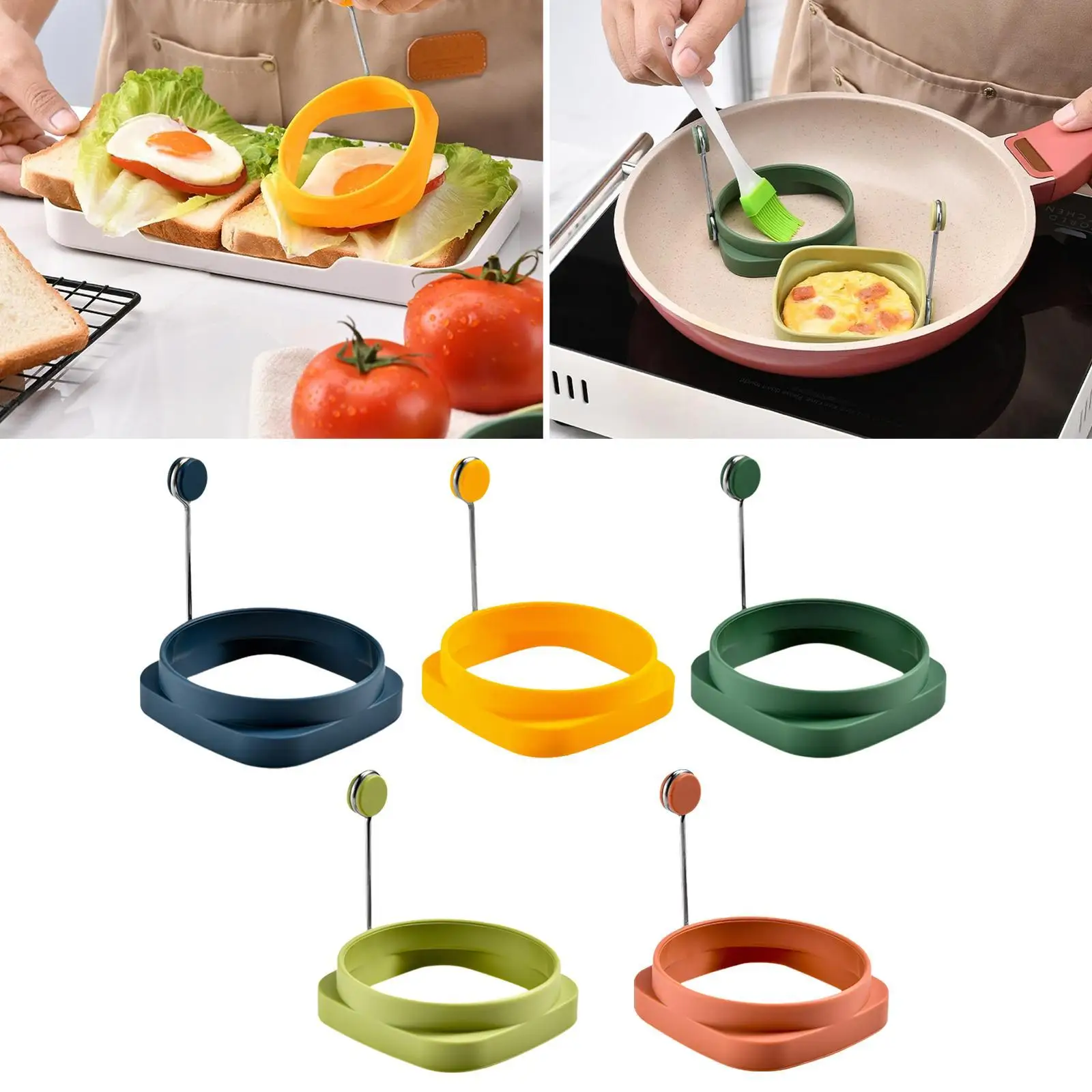 

Egg Fry Rings Set Round 3.3"x4.3" Shaper with Handle for Sandwich Camping Indoor