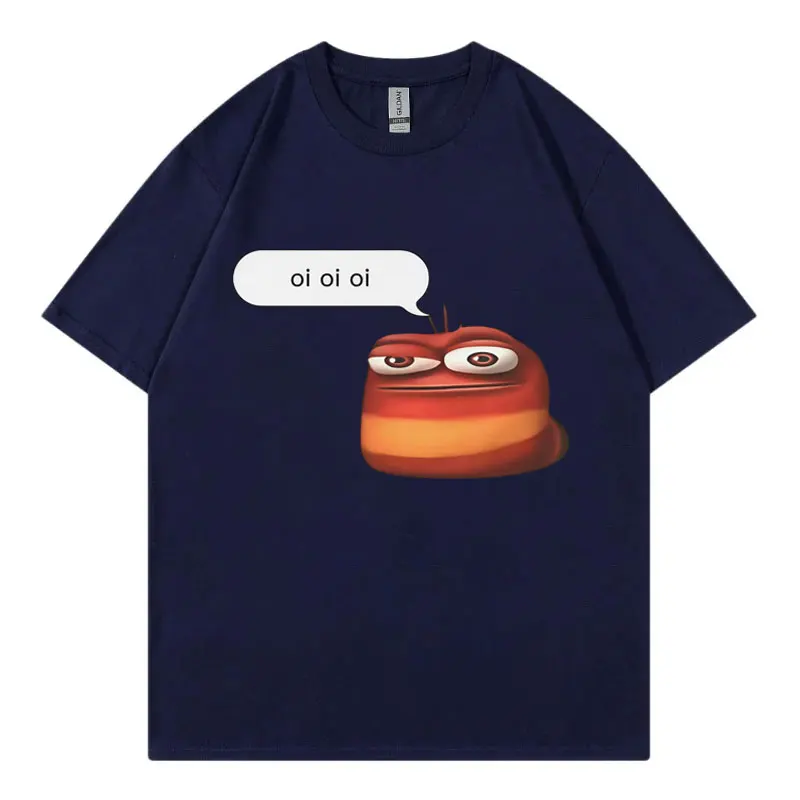 

New Men's T-shirt Oi Oi Oi Red Larva Funny Emoji Pattern Print Aoshu Round Neck Pullover Y2K Gothic Cotton Short Sleeve Unisex