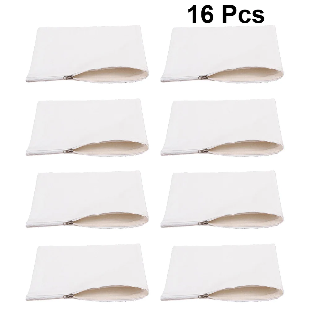 16pcs Canvas Pen Storage Bag Multifunctional Large Capacity Smooth Zipper Student Pencil Case Coin Organizer (White
