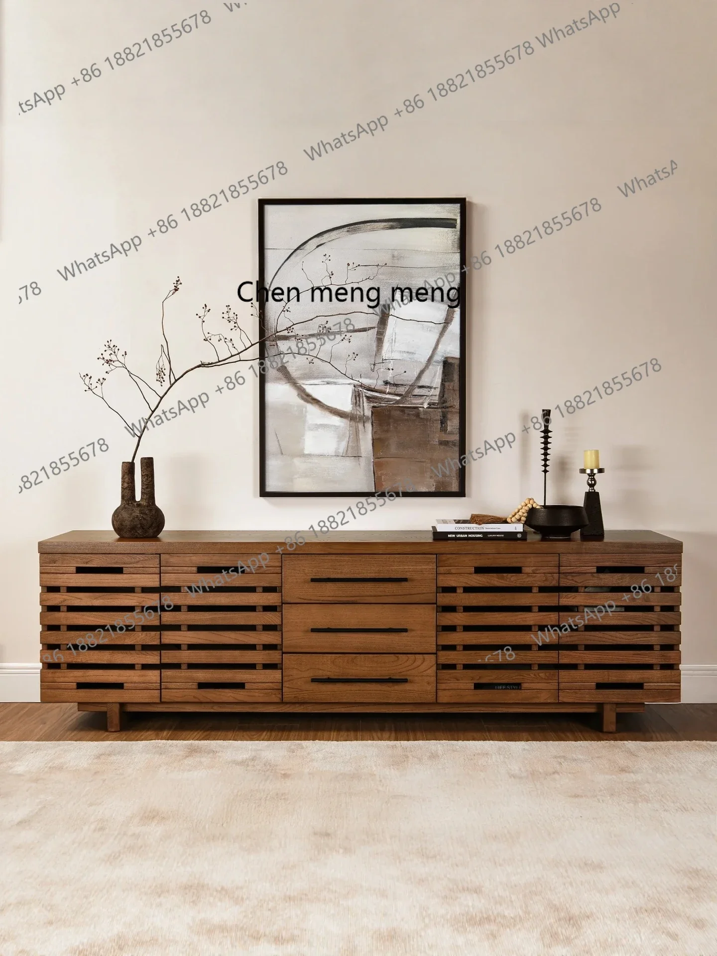 

X Solid wood, medieval style dining side cabinet, large capacity storage, retro style storage cabinet in living room