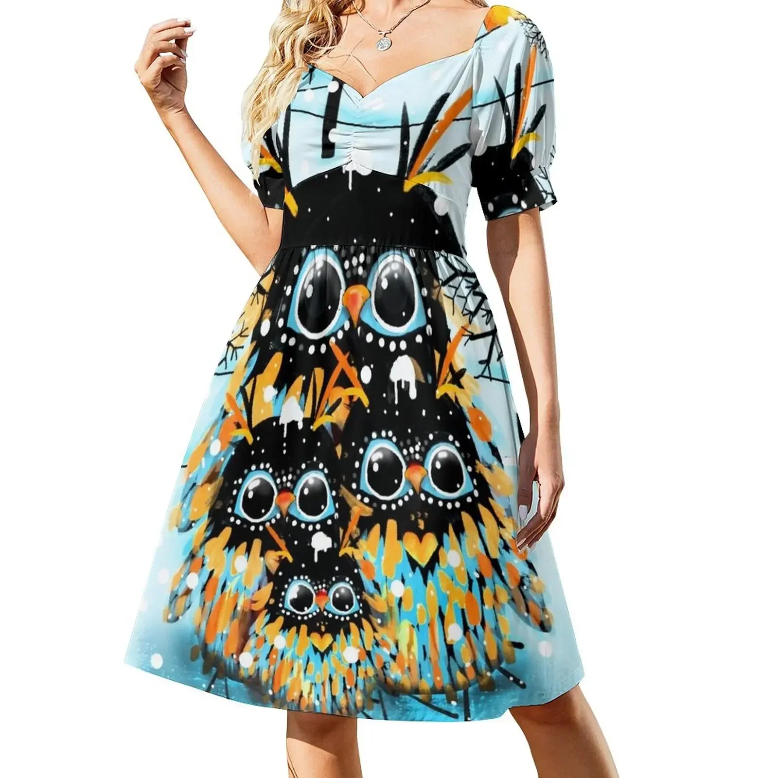 

snow owls Short-Sleeved Dress womens clothing women's dresses luxury Woman clothing