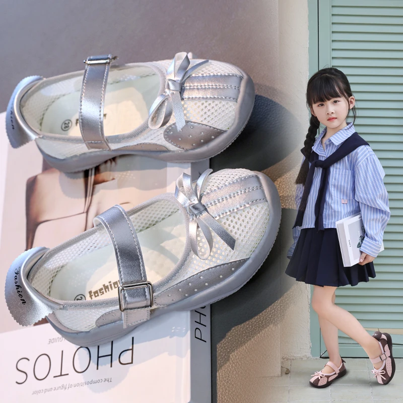 

Children Causal Shoes Fashion Mesh Girls Sports Shoes 2025 Summer Breathable Non-slip Kids School Sandals Bowknot Mary Jane