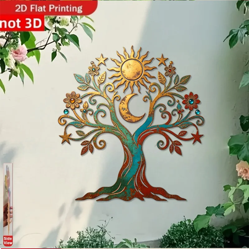 CIFBUY Sun Moon Tree Metal Wall Art Iron Rust Proof Waterproof Indoor Outdoor Entryway Bar Home Decoration