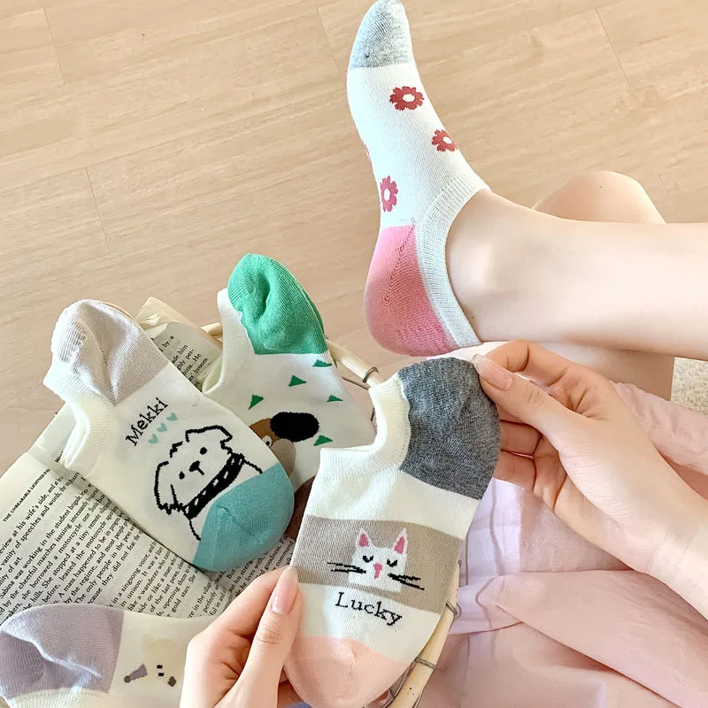 

5 Pairs Sock for Children Spring Summer New Style Shallow Mouth Boat That Don't Fall Off Cute Cartoon Personality Thin Invisible