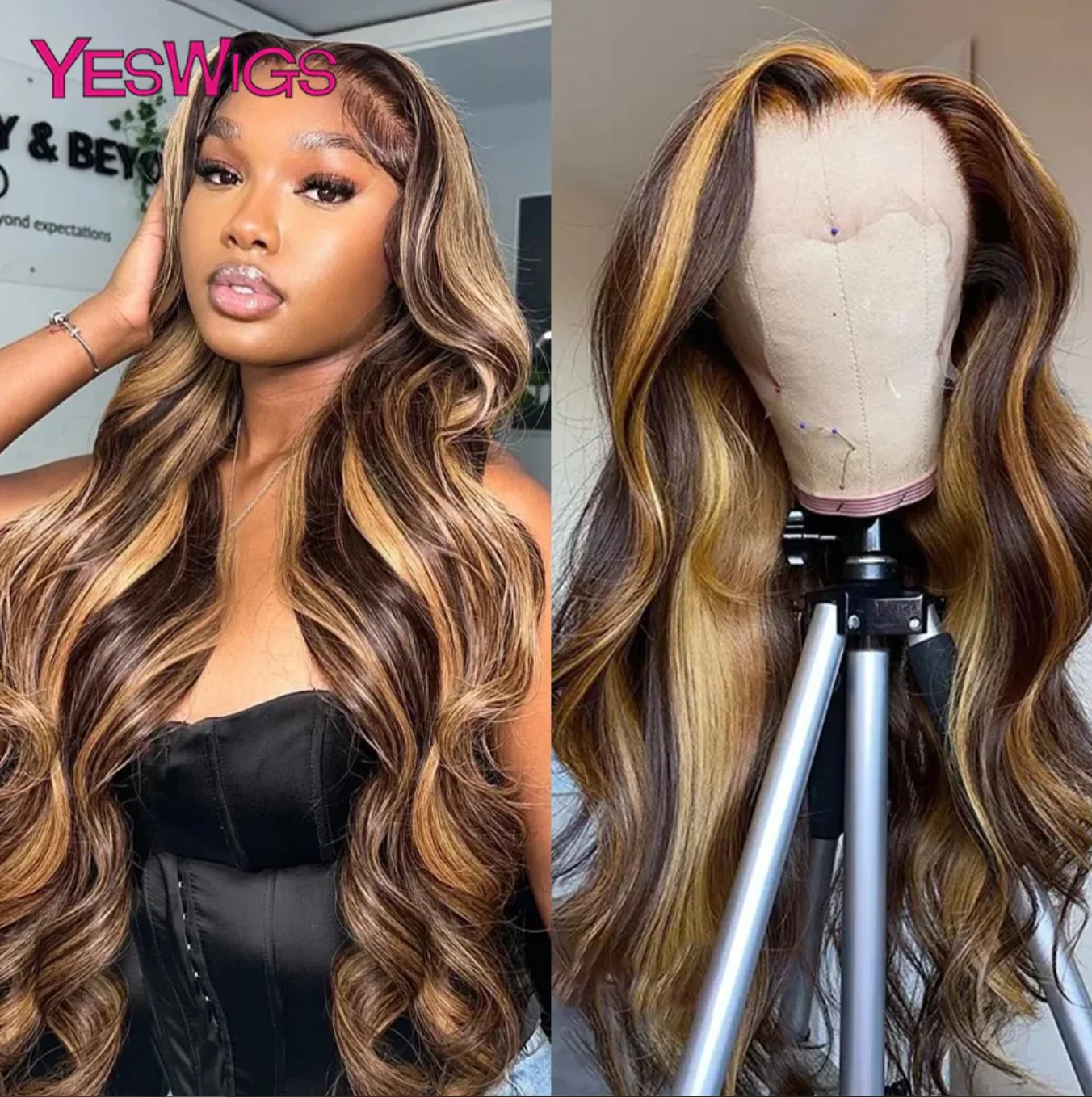 Highlight Body Wave Lace Front Wig Brazilian Honey Blonde Colored Human Hair Wigs For Women 30 Inch Full Hd Glueless Lace Wigs