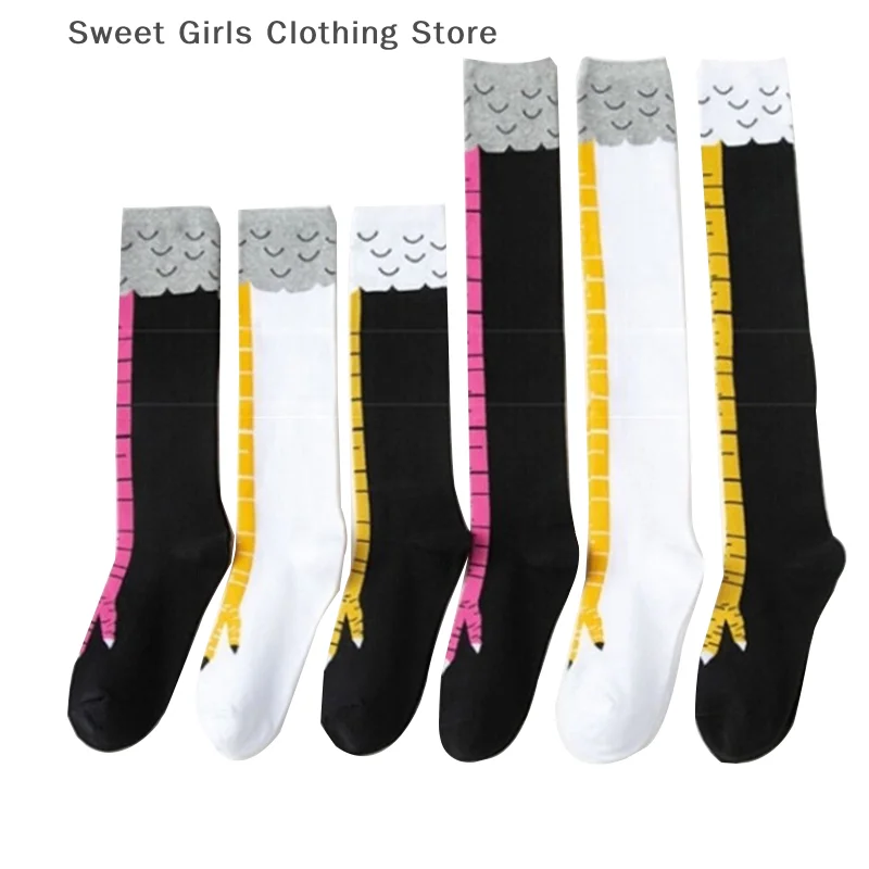 ตลกไก่ Paws ฟุตถุงเท้าผู้หญิงกว่าเข่าถุงเท้ายาวการ์ตูนผ้าฝ้ายไก่ขา Claw สุภาพสตรี 3D พิมพ์ต้นขาสูงถุงเท้า