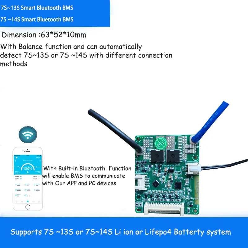 7S 8S 9S 10S 11S 12S 13S 14S Smart Bluetooth BMS z komunikacją UART dla baterii litowo-jonowej 24V 36V 48V lub Lifepo4