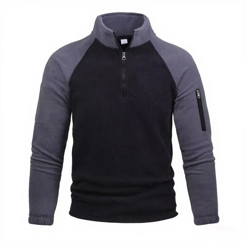 QICHE Men Stand Collar Tactical Pullover Coat 280G Thick Polar Fleece Soft Warm European Style Outer Jacket