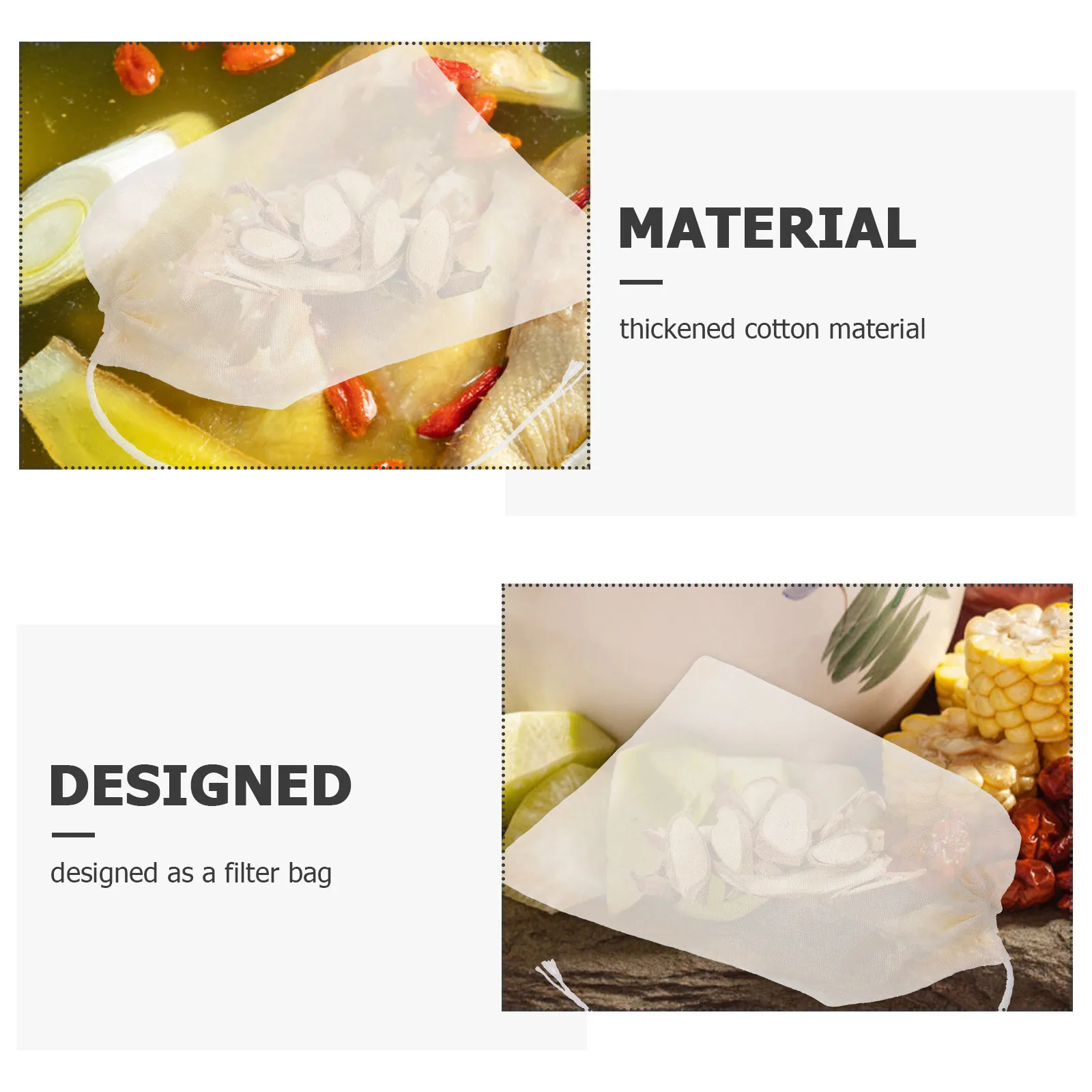 

50pcs Thick Cotton Drawstring Filter Bags For Soup Stew Seasoning Straining Reusable Mesh Strainer Bag Tea Spices Cooking