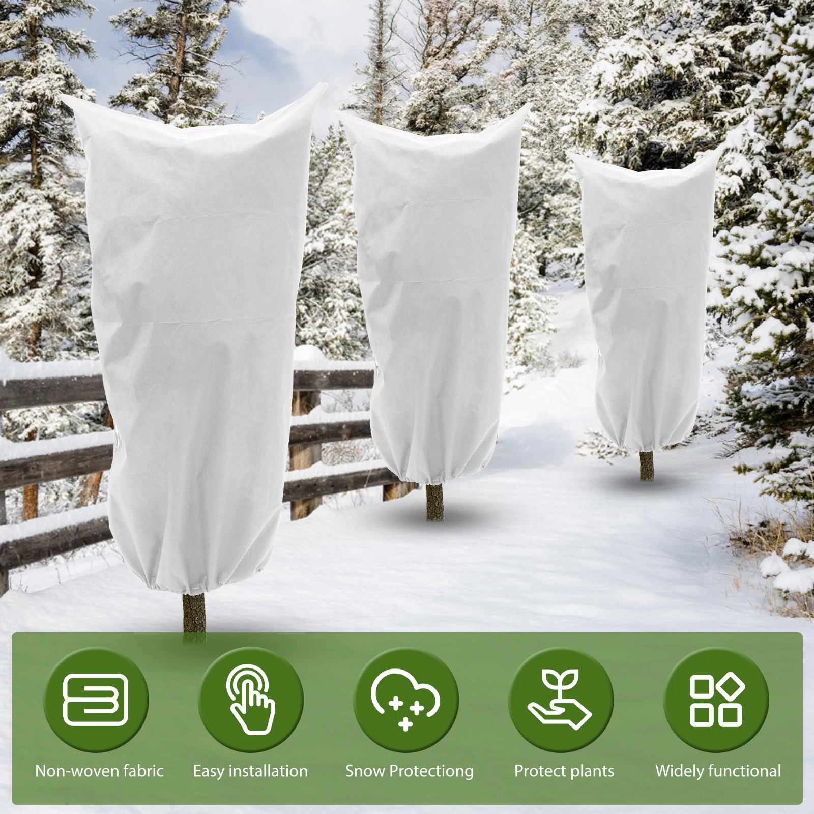 5Pcs Shrub Cover Freeze Protection Reusable Winter Drawstring Shrub Cover Nonwoven Fabric Tree Jacket Frost Blanket Shrub