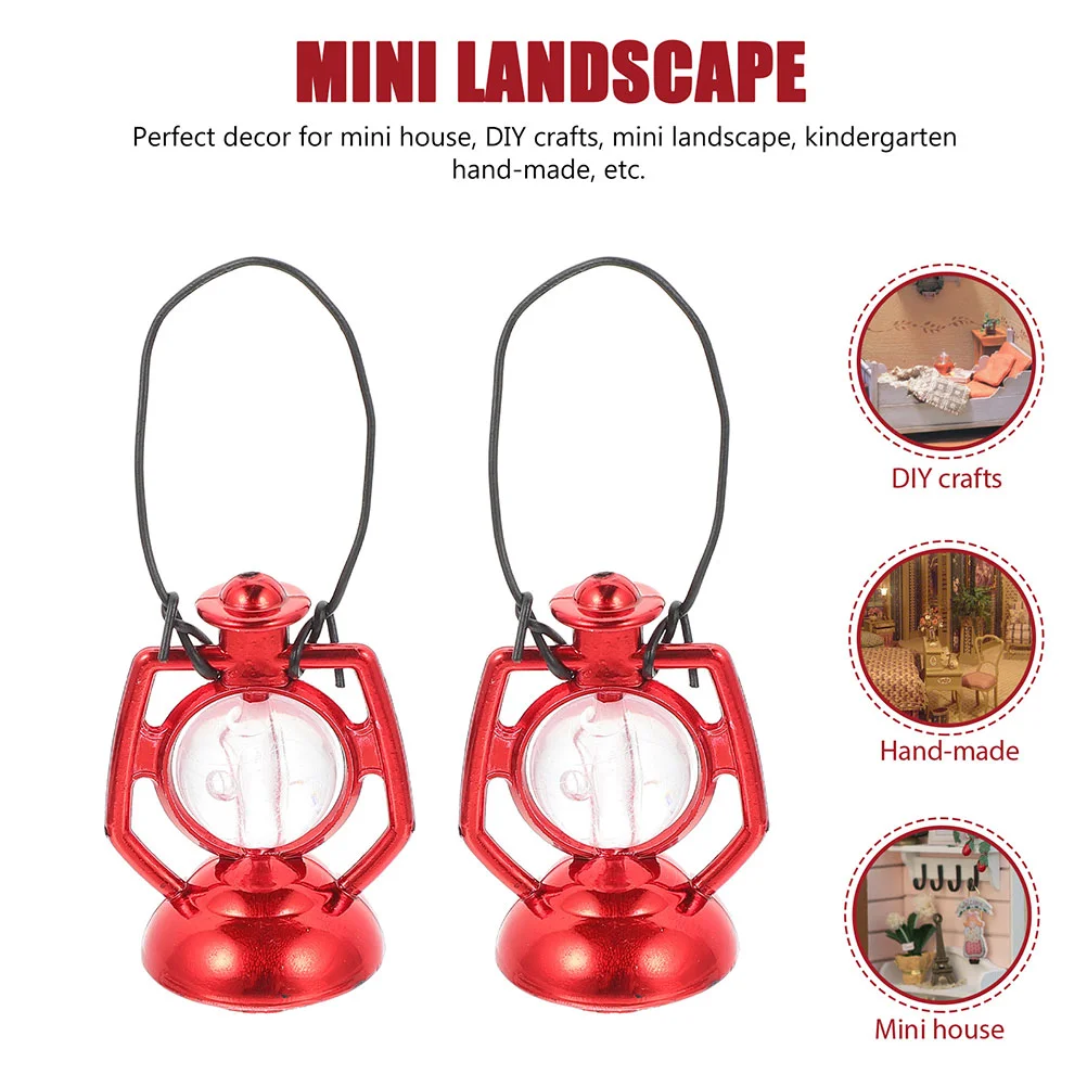 Kerosene Light Decoration Lamp Dollhouse Toys Miniature Figurine Red Plastic Model