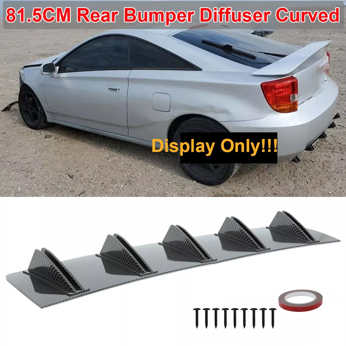 81.5cm For Toyota Celica 2000-2005 Universal Rear Bumper Diffuser Shark 5 Fin Curved Splitter Canard Cover Car Styling