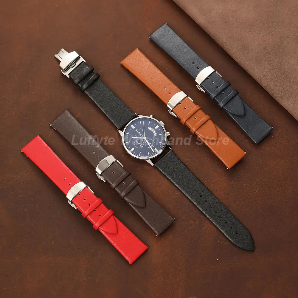 Bequemes, weiches PU-Leder-Uhrenarmband, 18 mm, 20 mm, 22 mm, mit Schmetterlingsverschluss für Herren und Damen, Business-Ersatzarmband