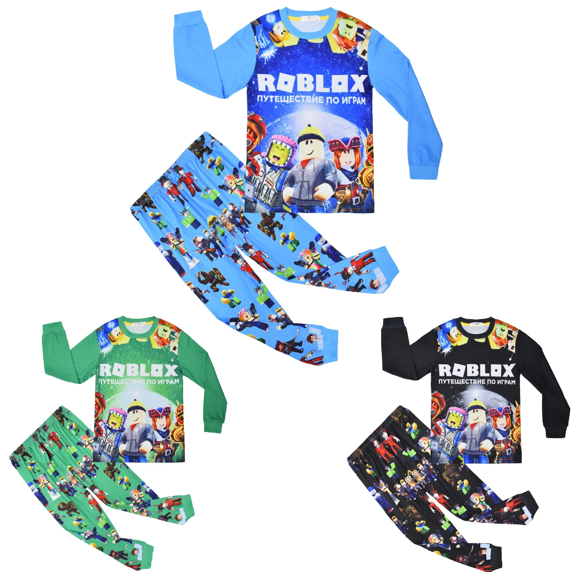 Game Roblox Clothing Middle and Big Kids Homewear Suit Long-sleeved Two-piece Pajamas Birthday Gift For Girls Kids Boys