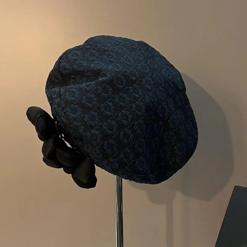 قبعة بيريه بسيطة قبعة فرنسية مع قبعة صغيرة على شكل زهور ثلاثية الأبعاد هدية للنساء والفتيات 49 ميجابايت #1