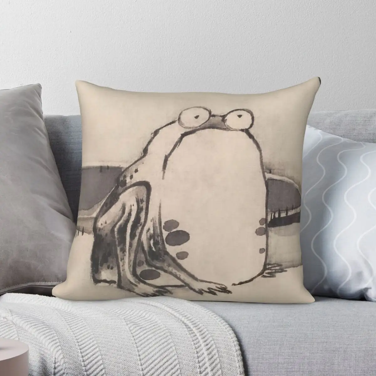 Ito Jakuchu Frog Sai Chu-Fu Square Pillowcase Polyester Linen Velvet Pattern Zip Decorative Throw Pillow Case Home Cushion Cover