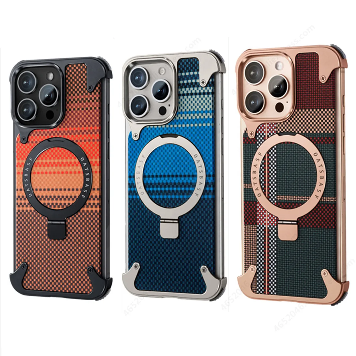 

Kevlar Aramid Fiber Texture Case For iPhone 16 17 Pro Max MagSafe Metal Frameless Magnetic Stand Aluminum Alloy Shockproof Cover