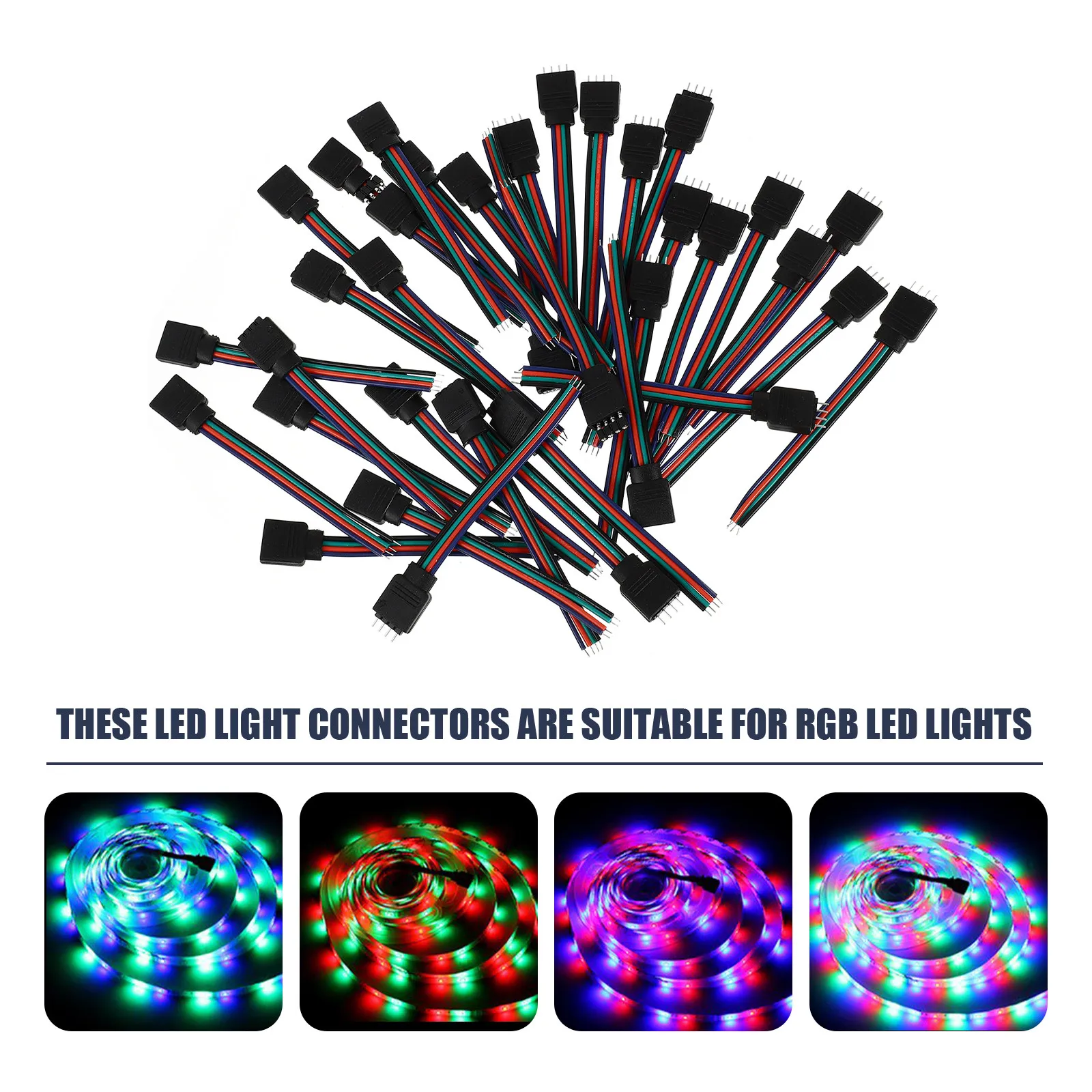 

40 шт. RGB LED-коннекторы для лент, 4-контактные беспаечные соединители для светодиодных лент, гибкие, устойчивые к перегибам, долговечные