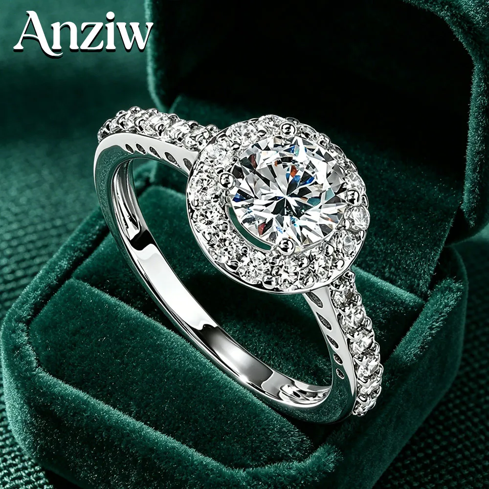 Anziw 6mm 1ct D VVS1 Moissanite Halo Ring with Certified for Women Engagement Wedding Rings Anniversary Jewelry 14K Gold Filled