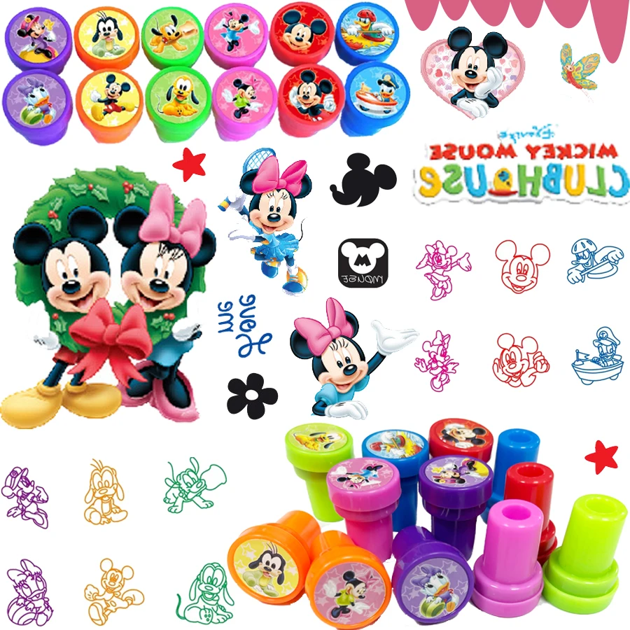 12/24/36Pcs Mickey Minnie Mouse Stamps Party Favors Toys Goodie Bag Pinata Fillers Kids Birthday Gifts Classroom Rewards Prizes
