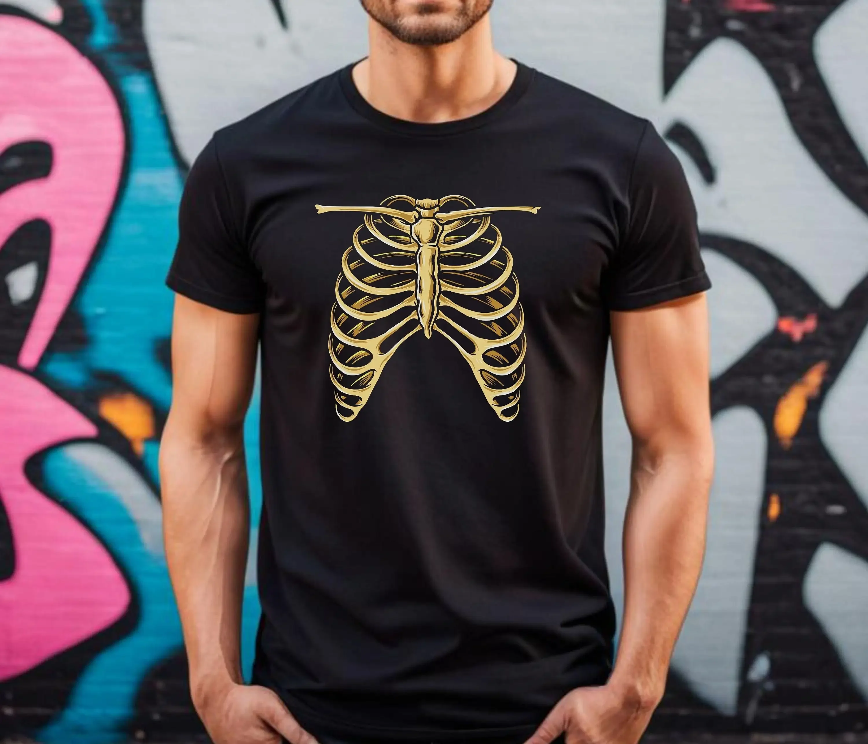 Rib Cage T shirt Scary Skeleton Tattoo Design s for Her Him Funny Realistic Bone tastic Style