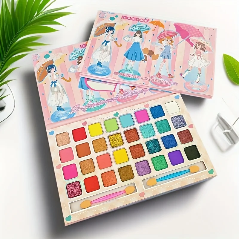 32 Color Cartoon Girl Eye Shadow Plate Pearly Dumb Shiny Fashionable Palette Holiday Family Party Daily Parties Gift for Girl