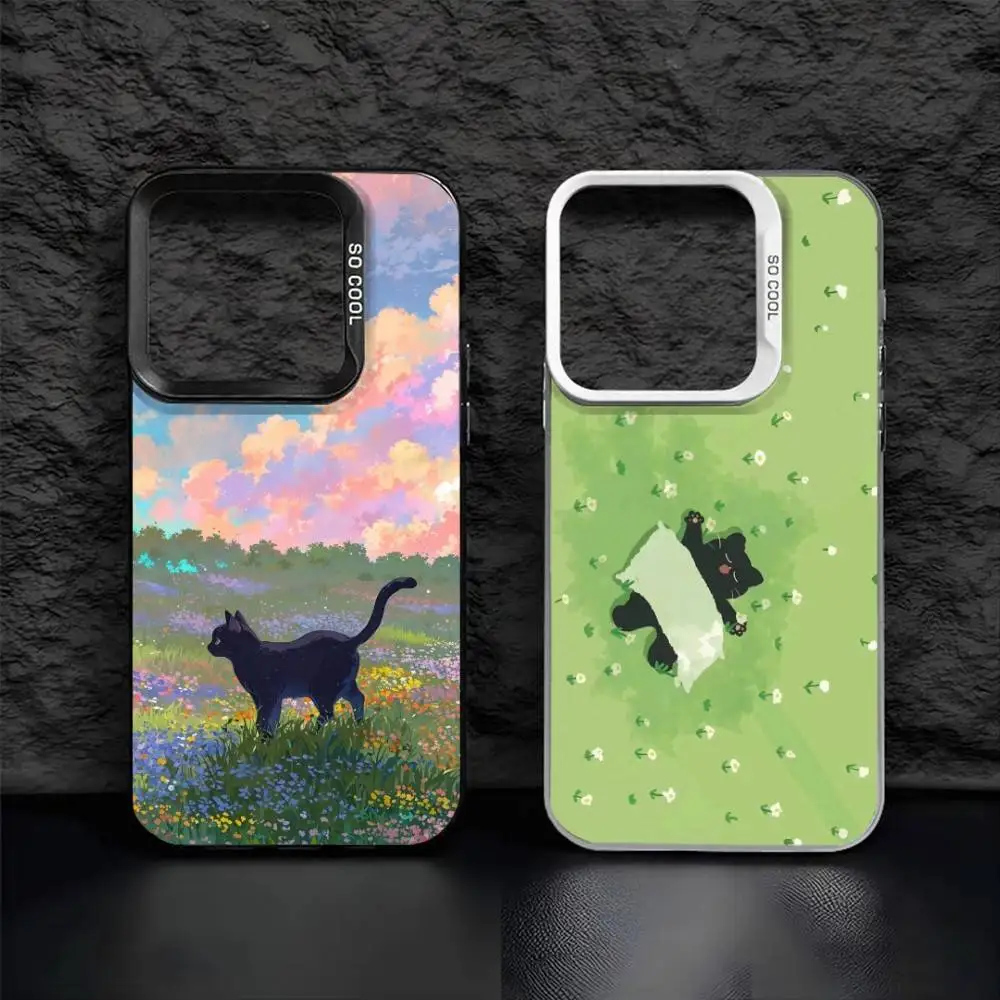 

Free Little S-Black C-Cat Phone Case For IPhone 16 17 15 14 12 13 Pro Max Black Color Shockproof Cover