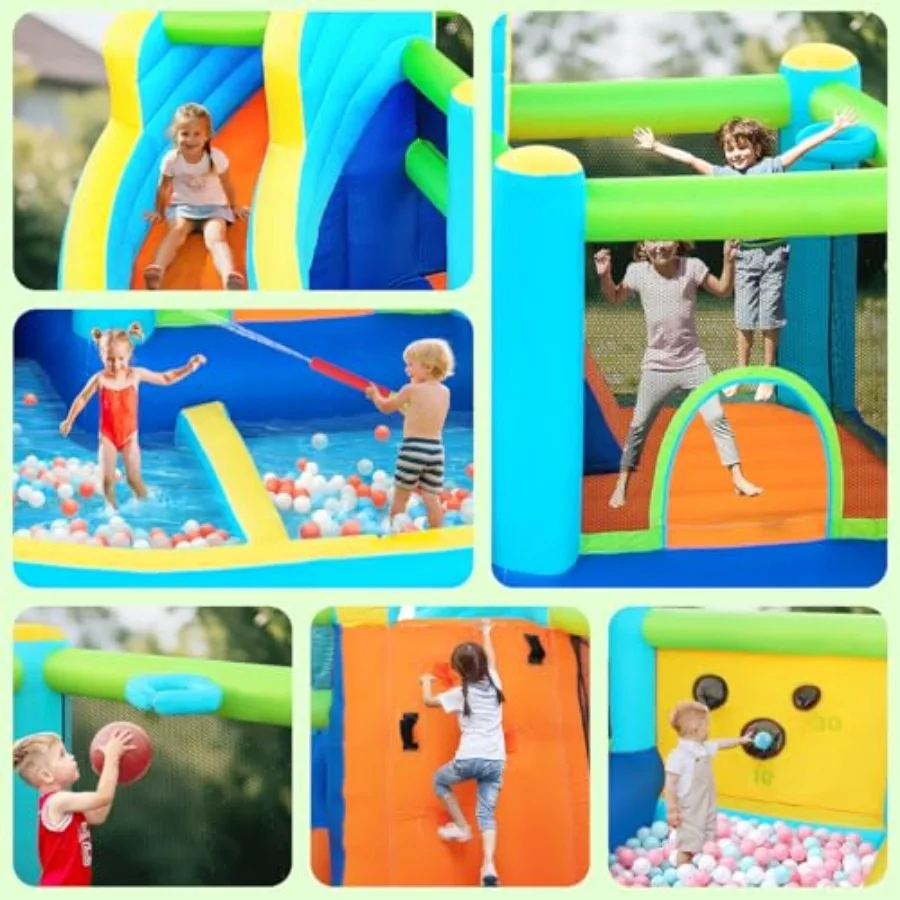 Tobogán acuático inflable para casa de rebote, parque acuático con castillo de seguimiento con pared trepadora, piscina para saltar y salpicaduras, salto interior y exterior