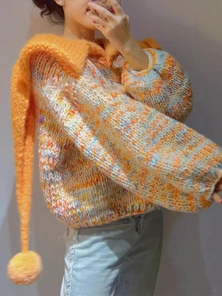 

Beautiful Large Size Knitted Sweater Women's Autumn Winter Loose Lazy Sle Orange Top Trendy Korean Design Commute Sle