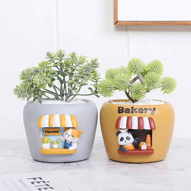 Panda Bakery Planter for Succulents Air Plants Cute Flower Pots Fairy Garden Decor Figurines Pencil Holder Home Table Decoration