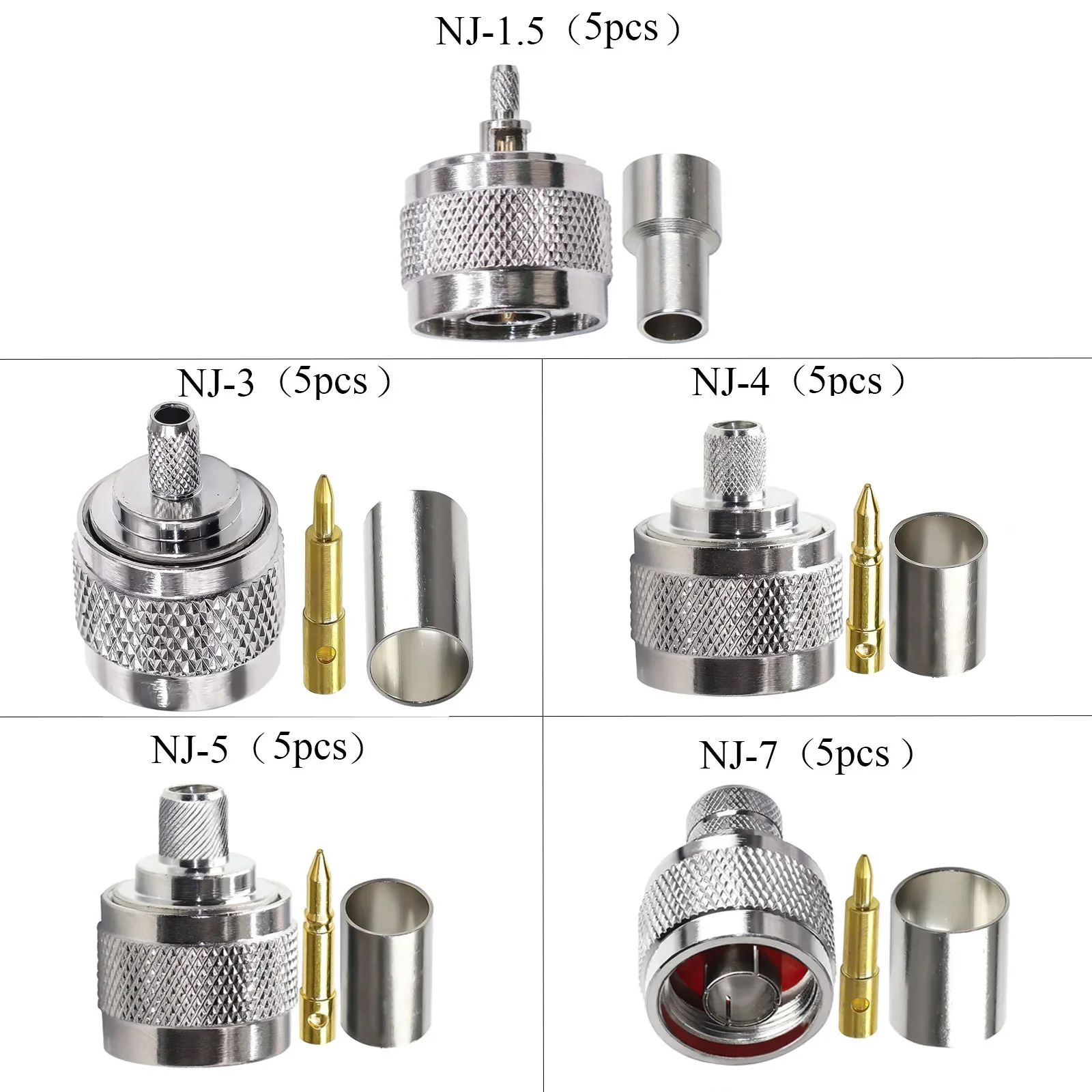 Conector de engarzado tipo N, adaptador de enchufe macho N para RG316 RG58 RG8X 5D-FB lmr400 50Ohm, conector Coaxial RF de baja pérdida, 5 unids/lote