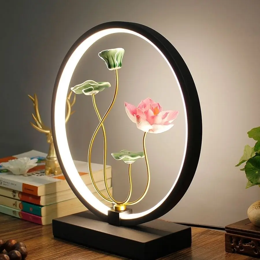 

Vintage desk lamp bedroom bedside remote control touch usb smart lotus