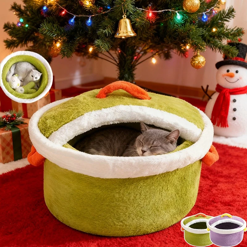 

New Pot Cover Style Cat House Winter Soft Warm Thickened Semi-enclosed Pet Kennel Removable Washable Pet Supplies Cama Para Gato