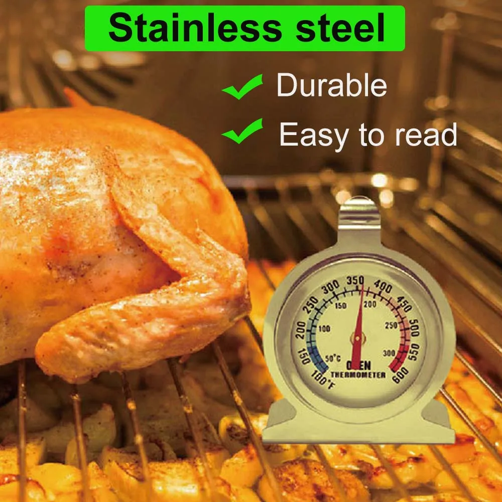 Stainless Steel Oven Thermometer 50-300°C with Stand & Hook for Baking, Roasting, Grilling, Pizza, Cake – Accurate & Durable