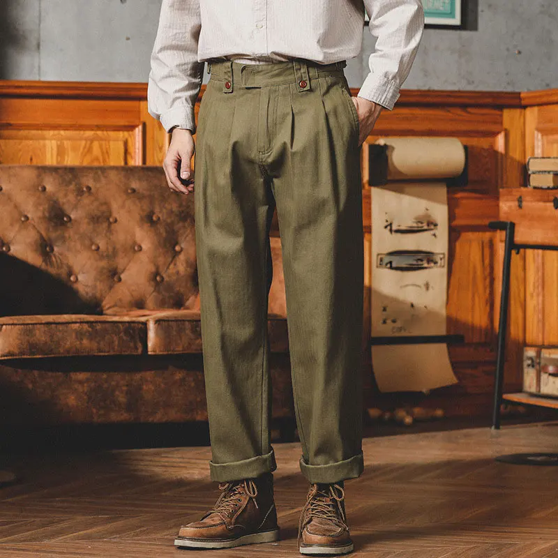 American Vintage Gurkha Straight Trouser Spring Autumn Men British Style Casual Loose Cargo Pants Fashion Cotton Naples Overalls