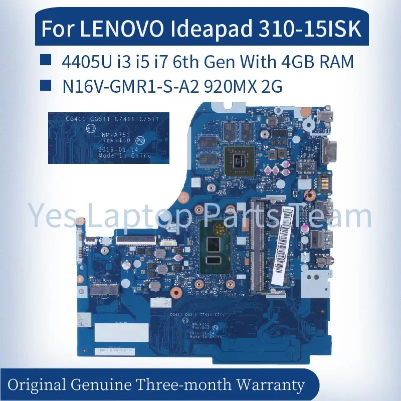 

NM-A751 для LENOVO Ideapad 310-15ISK 510-15ISK 510-15IKB 4 ГБ материнская плата для ноутбука 4405U i3 i5 i7 6-я 920MX 2G материнская плата для ноутбука