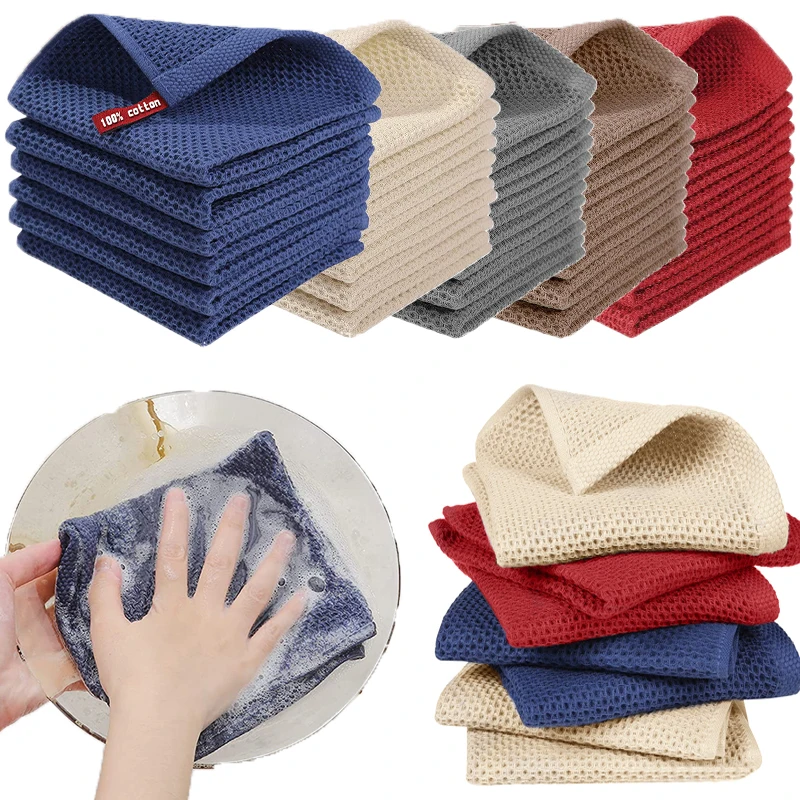 

Honeycomb Waffle Plaid Cotton Kitchen Rag Gift Pure Cotton Face Towel Towelette Rag Hair Towel Cleaning Face Towel Gym