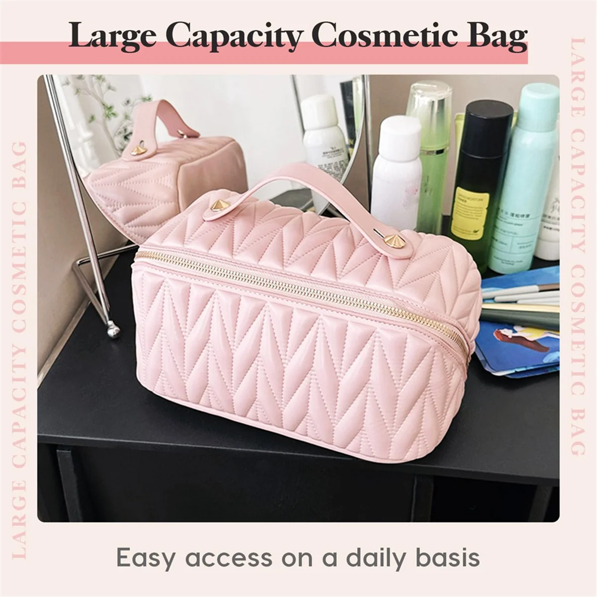 ABQR Borsa da trucco da viaggio in pelle Borsa da toilette di grande capacità Organizzatore per donna con tasca interna impermeabile, Verde chiaro