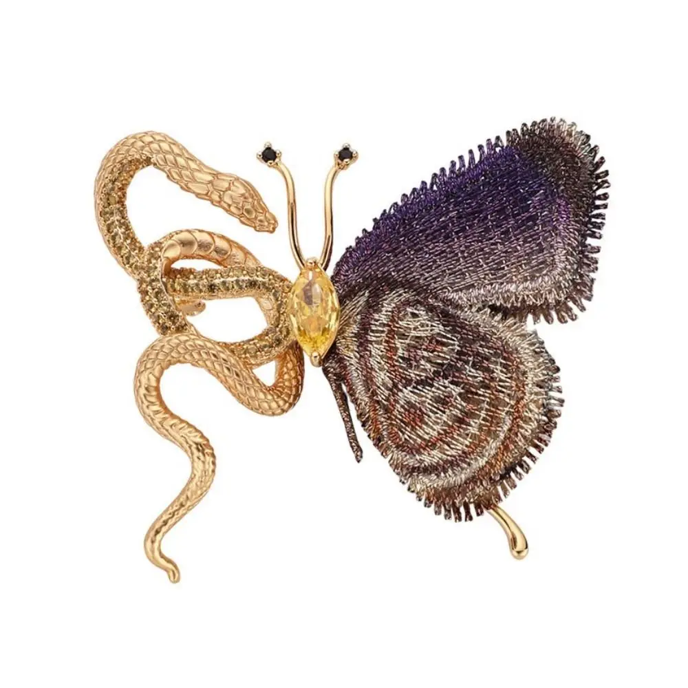 Broches de mariposa y serpiente del zodiaco, alfileres de cuello de animales con diamantes de imitación brillantes de estilo étnico, Pin de solapa de serpiente con personalidad exquisita