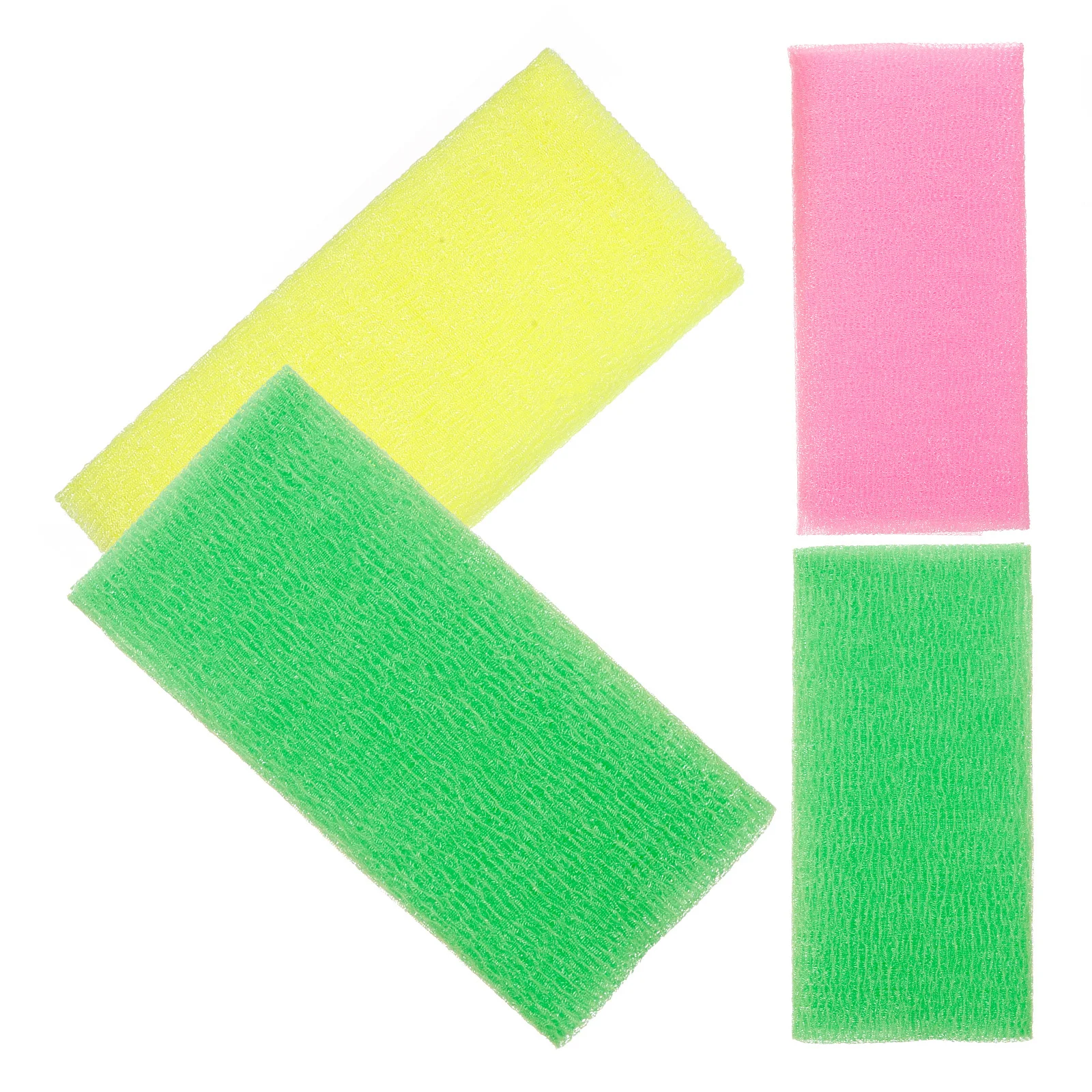 

4 шт. отшелушивающее банное полотенце, длинный нейлоновый скребок для спины, быстросохнущая машинная стирка, ткань для душа, разные цвета