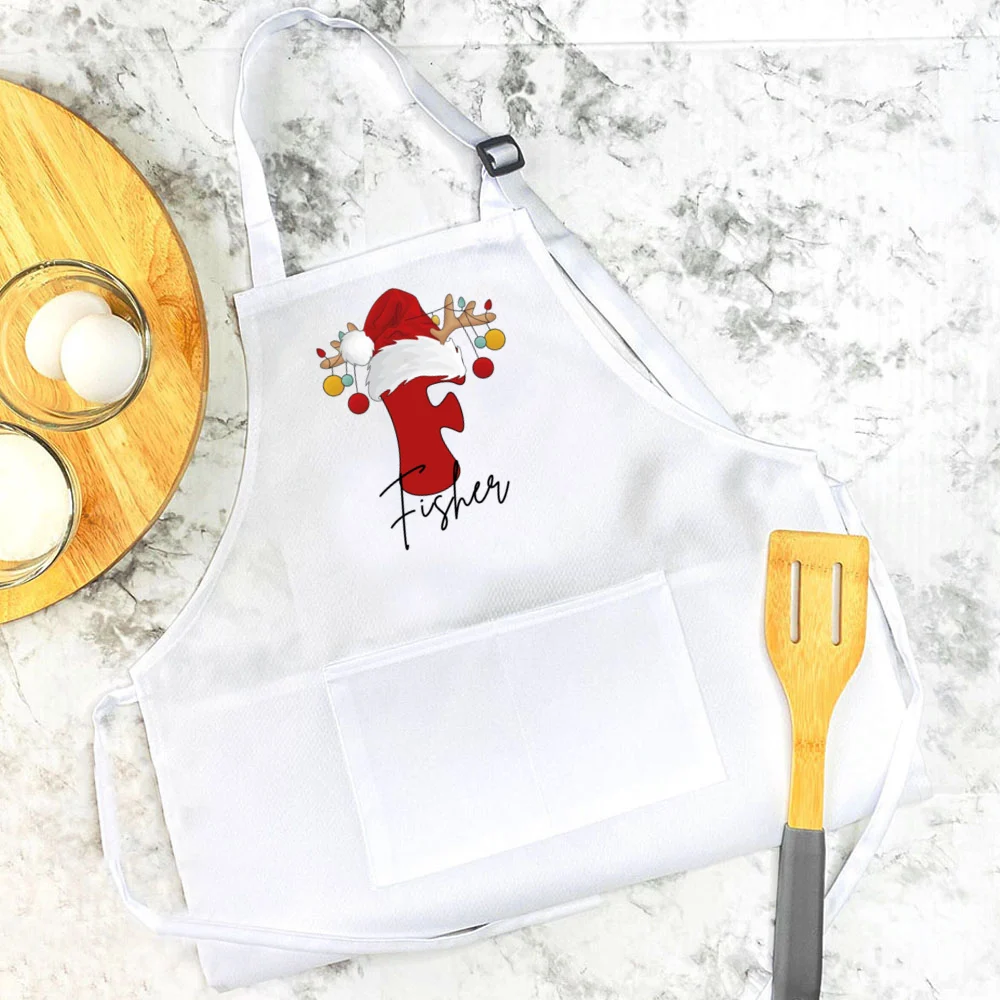 Personalized Child Apron Christmas Holiday Cooking Baking Apron Children Gift Custom Letter with Name Xmas Apron Kids Present