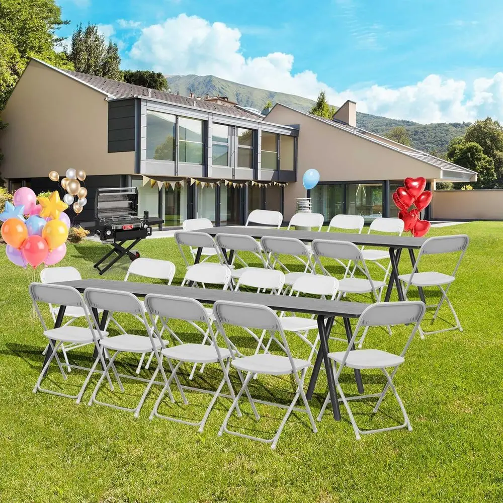 20 Pack Plastic White Folding Chairs with 350-LBS Capacity, Portable Indoor Outdoor Chairs, Collapsible Commercial Seat for Part